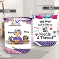 Personalized Sewing Woman With Pets Laundry Basket - Mother's Day Gift For Mom/Grandma With Up To 6 Pets - I Crochet Because Punching People Is Frowned Upon