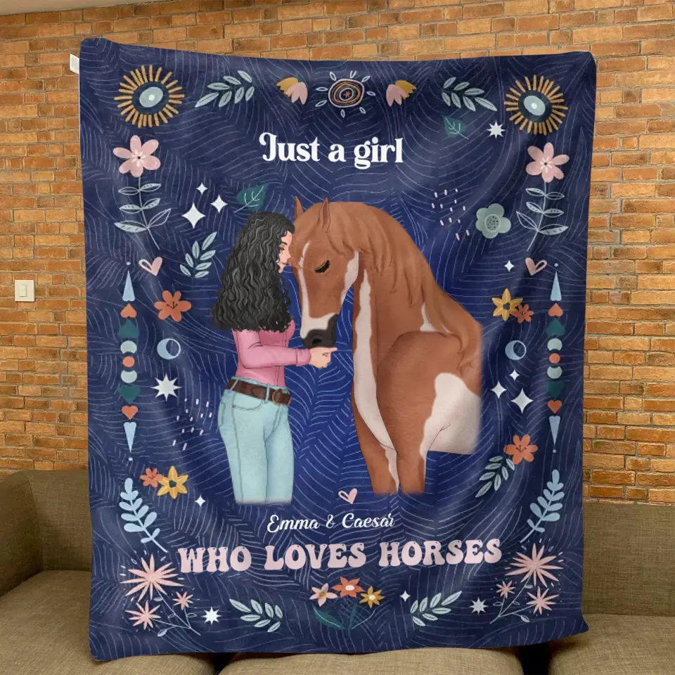 Personalized Horse Girl Quilt/Fleece Throw Blanket - Gift Idea For Horse Lover - Just A Girl Who Loves Horses