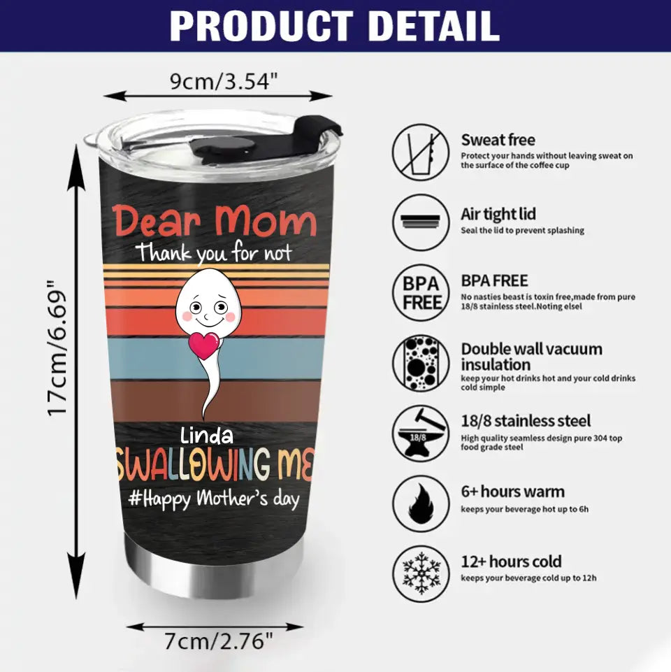 Personalized Sperms Tumbler - Gift Idea From Kids To Mom - Up to 6 Sperms - Dear Mom Thanks You For Not Swallowing Me