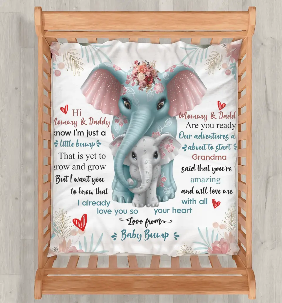 Personalized Elephant Quilt/Fleece Throw Blanket - Gift Idea For New Dad/Mom - Love From Baby Bump