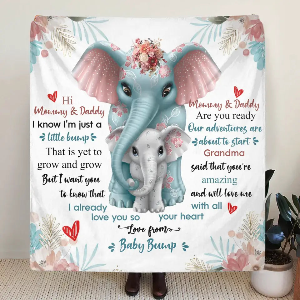 Personalized Elephant Quilt/Fleece Throw Blanket - Gift Idea For New Dad/Mom - Love From Baby Bump