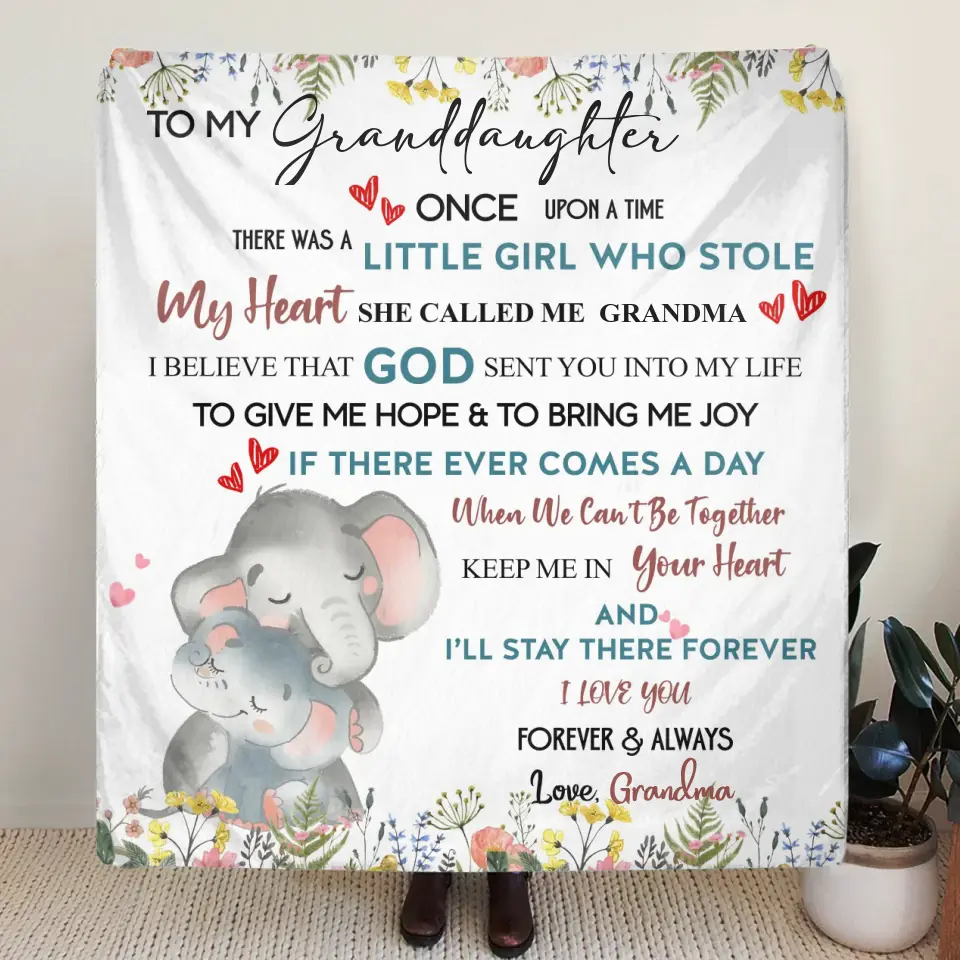 Personalized Elephant Baby Quilt/Fleece Throw Blanket - Gift Idea For Kids - To My Granddaughter I Love You Forever & Always