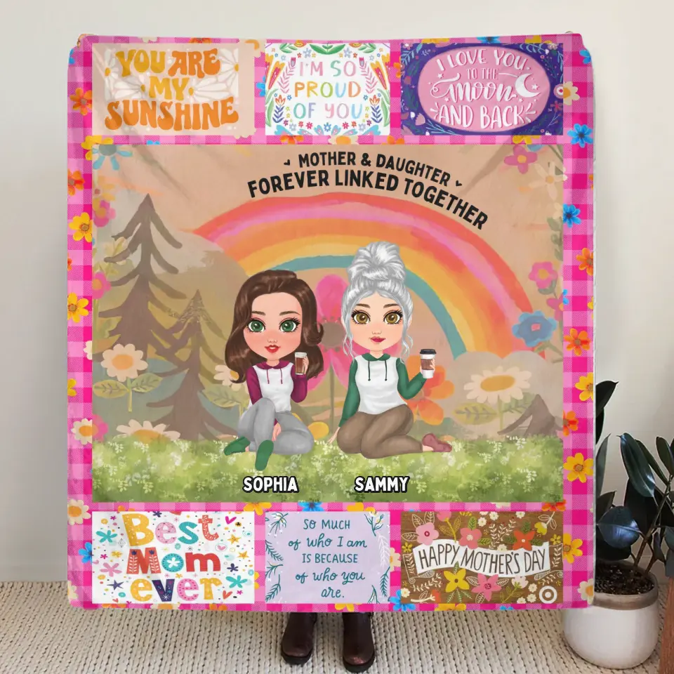 Personalized Mom & Daughter Quilt/Fleece Throw Blanket - Mother's Day Gift Idea To Mom - Mother & Daughter Forever Linked Together