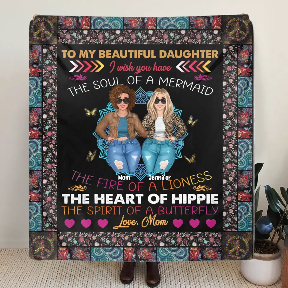 Personalized Mom & Daughter Quilt/Fleece Throw Blanket - Mother's Day Gift Idea To Mom - I Wish You Have The Soul Of A Mermaid