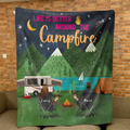 Personalized Camping Quilt/Fleece Throw Blanket - Gift Idea For Family/Camping Lover - Couple/ Parents/ Single Parent With Up to 5 Kids And 4 Pets - Life Is Better Around The Campfire