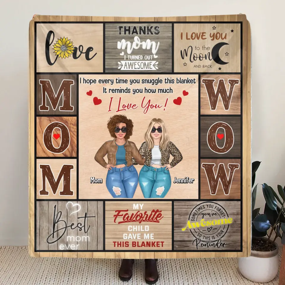 Personalized Mom & Daughter Quilt/Fleece Throw Blanket - Mother's Day Gift Idea To Mom - I Love You To The Moon And Back