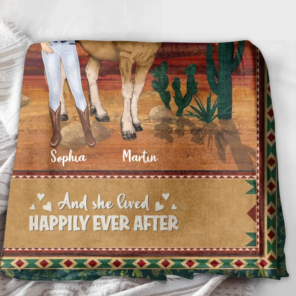 Personalized Horse Girl Quilt/Fleece Throw Blanket - Gift Idea For Girl/Horse Lovers - Up to 5 Horses - And She Lived Happily Ever After