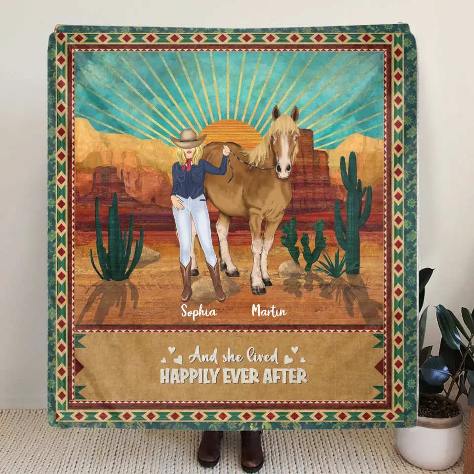 Personalized Horse Girl Quilt/Fleece Throw Blanket - Gift Idea For Girl/Horse Lovers - Up to 5 Horses - And She Lived Happily Ever After