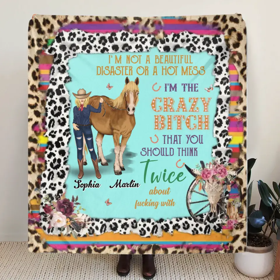 Personalized Horse Girl Quilt/Fleece Throw Blanket - Gift Idea For Girl/Horse Lovers - I'm Not A Beautiful Disaster