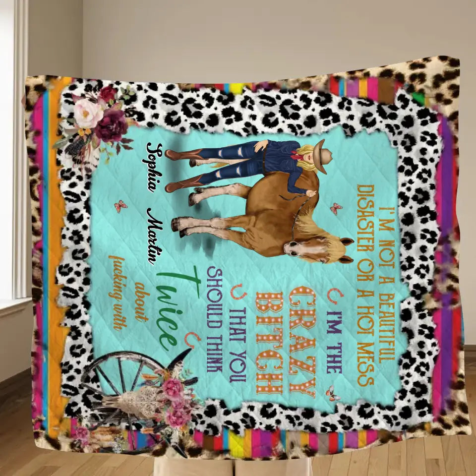 Personalized Horse Girl Quilt/Fleece Throw Blanket - Gift Idea For Girl/Horse Lovers - I'm Not A Beautiful Disaster
