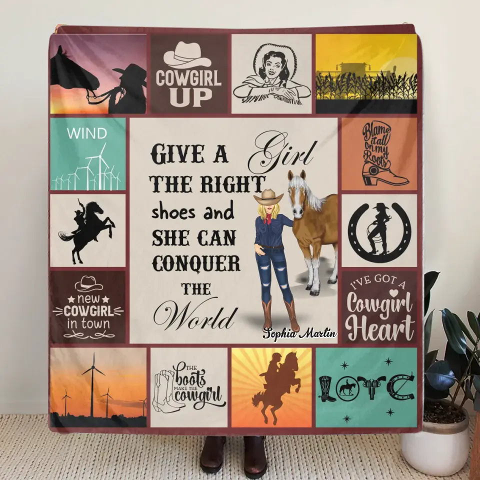 Personalized Horse Girl Quilt/Fleece Throw Blanket - Gift Idea For Girl/Horse Lovers - Give A Girl The Right Shoes
