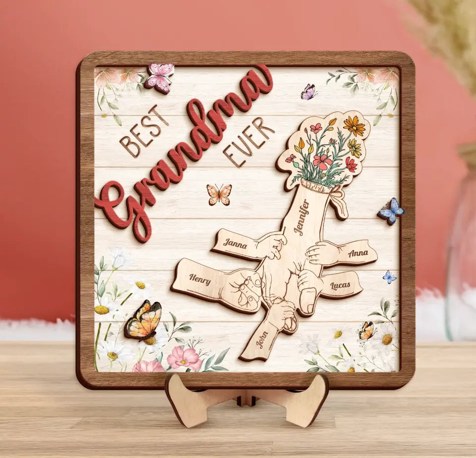 Personalized Grandma 2 Layered Wooden Art - Up to 10 Kids - Mother's Day Gift Idea For Grandma/Mom - Best Grandma Ever
