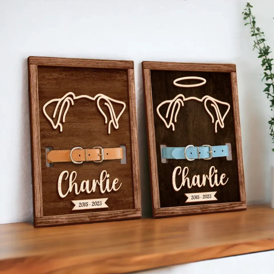 Personalized Memorial Dog Ears 2 Layered Wooden Art - Memorial Gift Idea For Dog Lover
