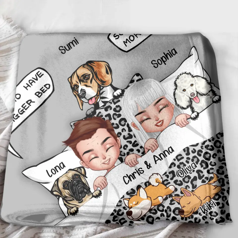 Personalized Couple With Dogs Quilt/Fleece Throw Blanket - Gift Idea For Dog Lovers - Up to 5 Dogs - We Can Get More Dogs