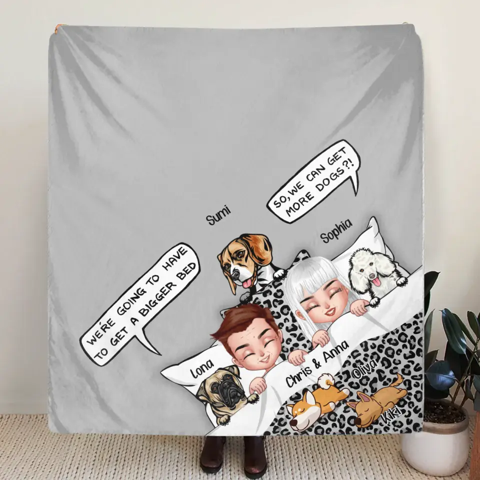 Personalized Couple With Dogs Quilt/Fleece Throw Blanket - Gift Idea For Dog Lovers - Up to 5 Dogs - We Can Get More Dogs