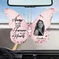 Personalized Memorial Butterfly Acrylic Car Ornament - Upload Photo - Memorial Gift Idea For Family Member/Mother's Day - Always On Our Minds Forever In Our Heart