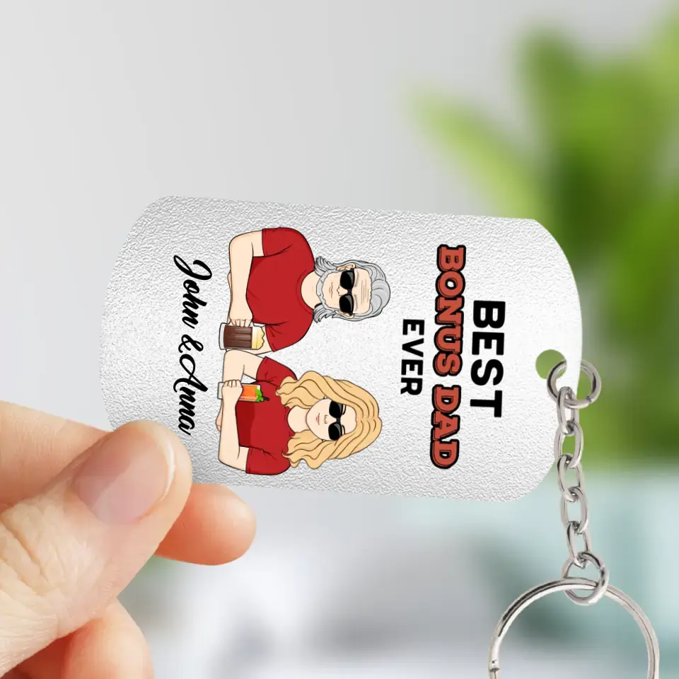 Personalized Bonus Dad Aluminum Keychain - Gift Idea For Dad/Father's Day - Thanks For Being Less Of A Dick Than My Real Dad