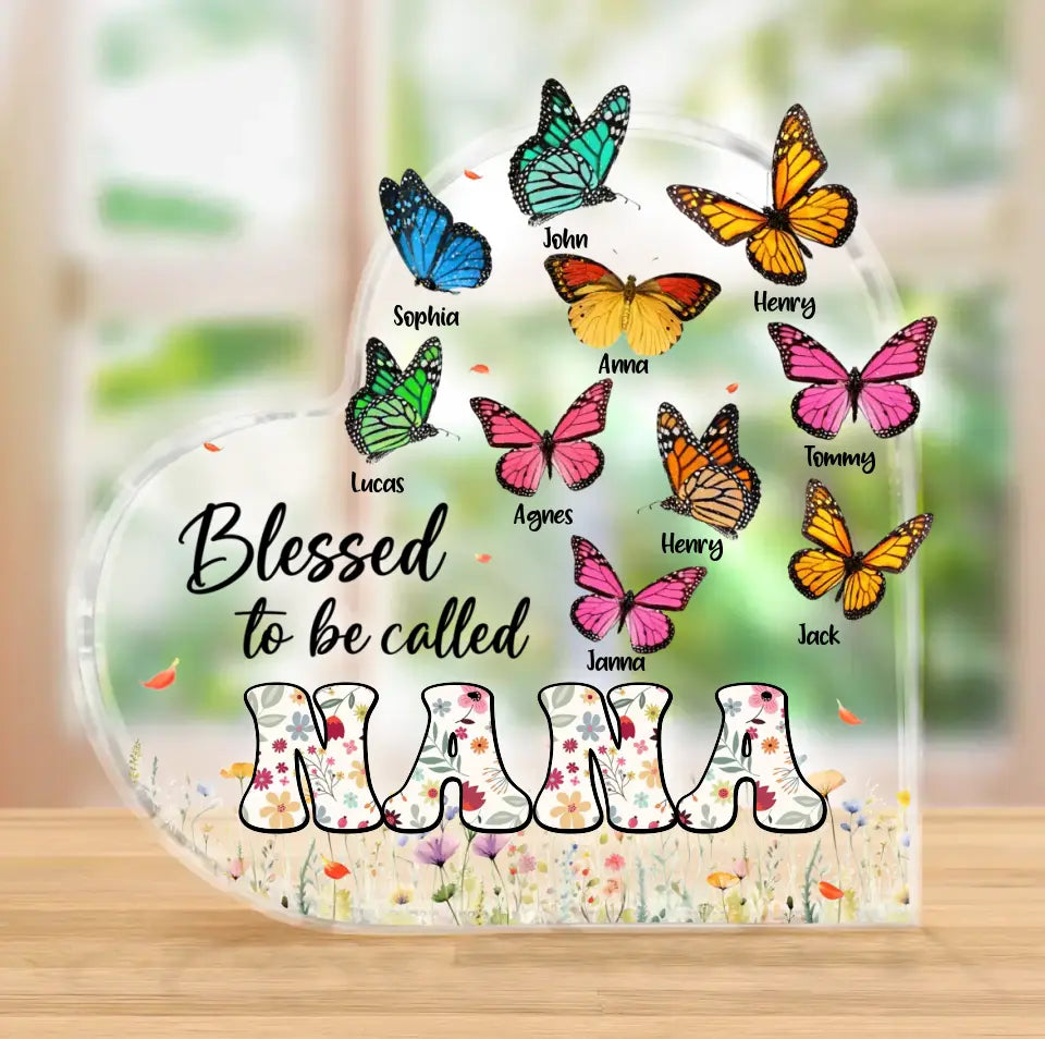 Personalized Grandma Butterfly Acrylic Plaque - Mother's Day Gift Idea For Grandma/Mom - Up to 10 Kids - Blessed To Be Called Nana