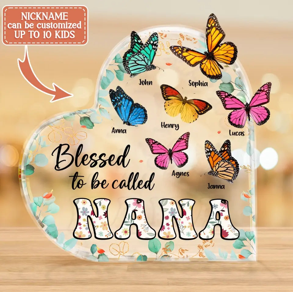Personalized Grandma Mom Butterfly Acrylic Plaque - Mother's Day Gift Idea For Grandma/Mom - Up to 10 Kids - Blessed To Be Called Nana