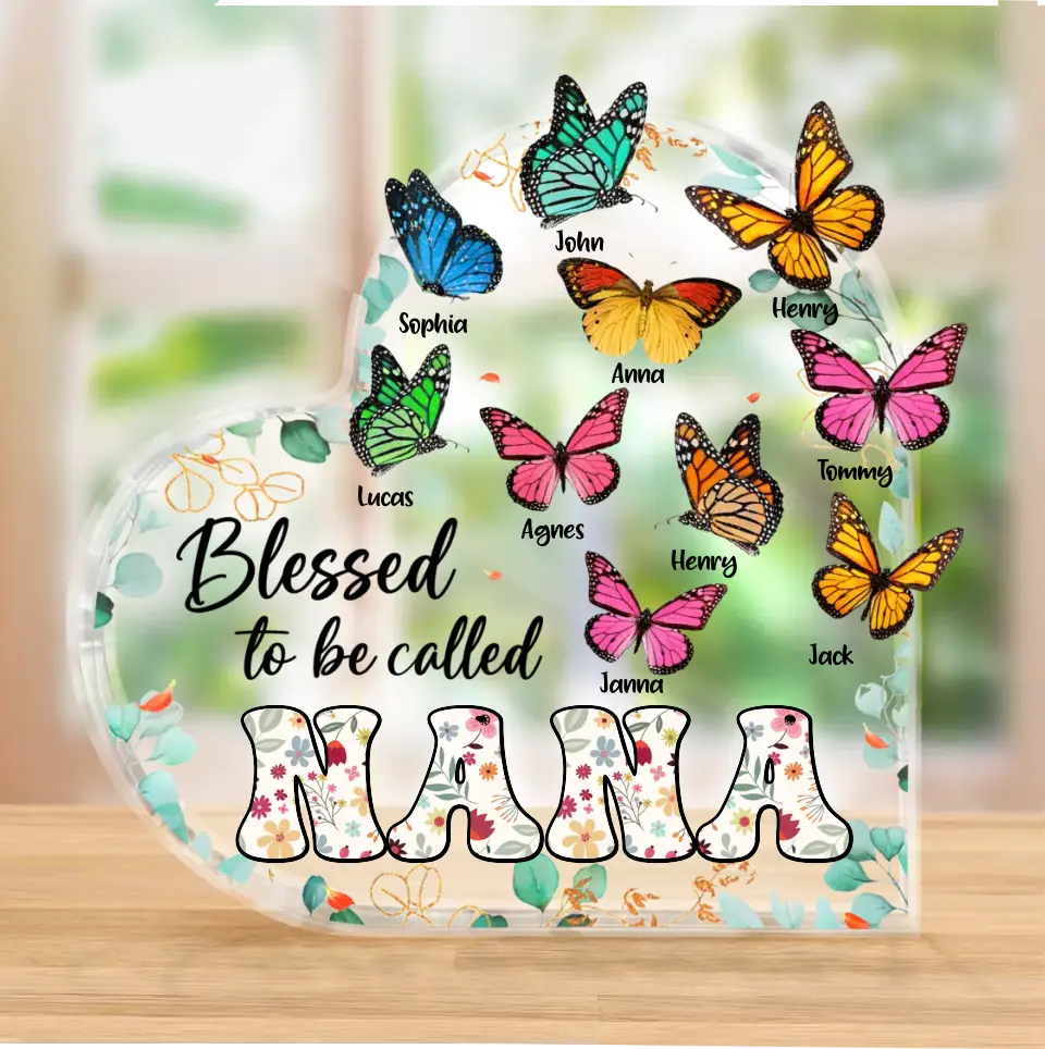 Personalized Grandma Mom Butterfly Acrylic Plaque - Mother's Day Gift Idea For Grandma/Mom - Up to 10 Kids - Blessed To Be Called Nana