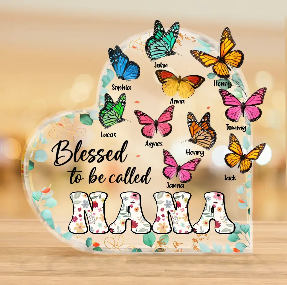 Personalized Grandma Mom Butterfly Acrylic Plaque - Mother's Day Gift Idea For Grandma/Mom - Up to 10 Kids - Blessed To Be Called Nana