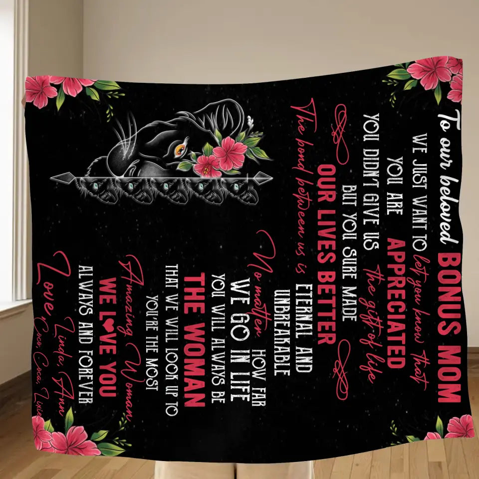 Personalized Mom & Children Quilt/Fleece Throw Blanket - Mother's Day Gift Idea To Mom - Up to 5 Children - To Our Beloved Bonus Mom