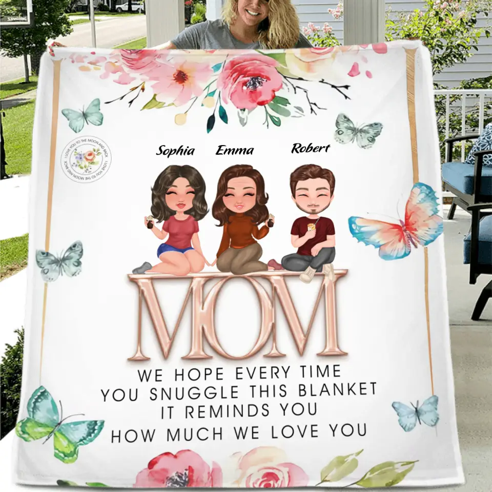 Personalized Mom & Children Quilt/Fleece Throw Blanket - Up to 3 People - Mother's Day Gift Idea To Mom - It Reminds You How Much We Love You