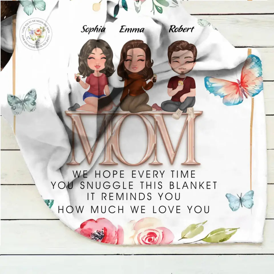 Personalized Mom & Children Quilt/Fleece Throw Blanket - Up to 3 People - Mother's Day Gift Idea To Mom - It Reminds You How Much We Love You