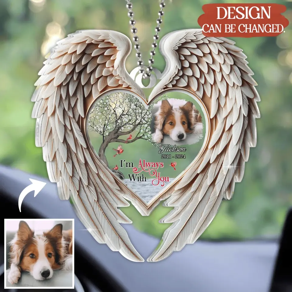 Personalized Memorial Wings Acrylic Car Ornament - Memorial Gift Idea For Family Member/Pet Lover - Upload Photo - Forever In My Heart
