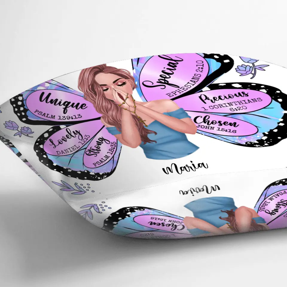 Personalized Hologram Butterfly Pillow Cover - Inspiration Religious Gifts Idea - God Says I Am Unique