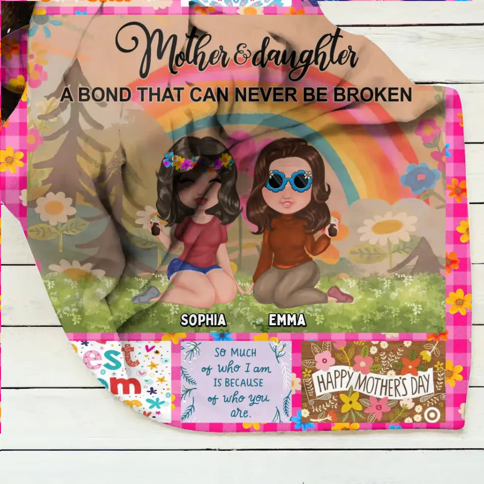 Personalized Mom & Daughter Quilt/Fleece Throw Blanket - Mother's Day Gift Idea To Mom - Mother And Daughter A Bond That Can Never Be Broken
