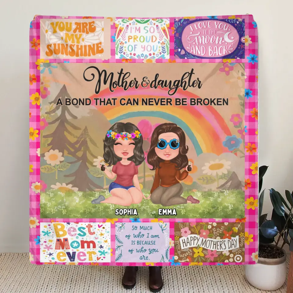 Personalized Mom & Daughter Quilt/Fleece Throw Blanket - Mother's Day Gift Idea To Mom - Mother And Daughter A Bond That Can Never Be Broken