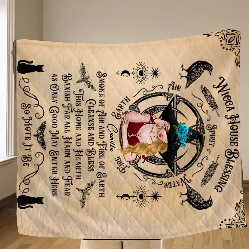 Personalized Witch Quilt/Fleece Throw Blanket - Halloween Gift Idea For Witch Lovers - Wicca House Blessing