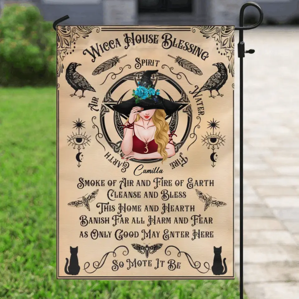 Personalized Witch Flag Sign - Halloween Gift Idea For Witch Lovers - Wicca House Blessing