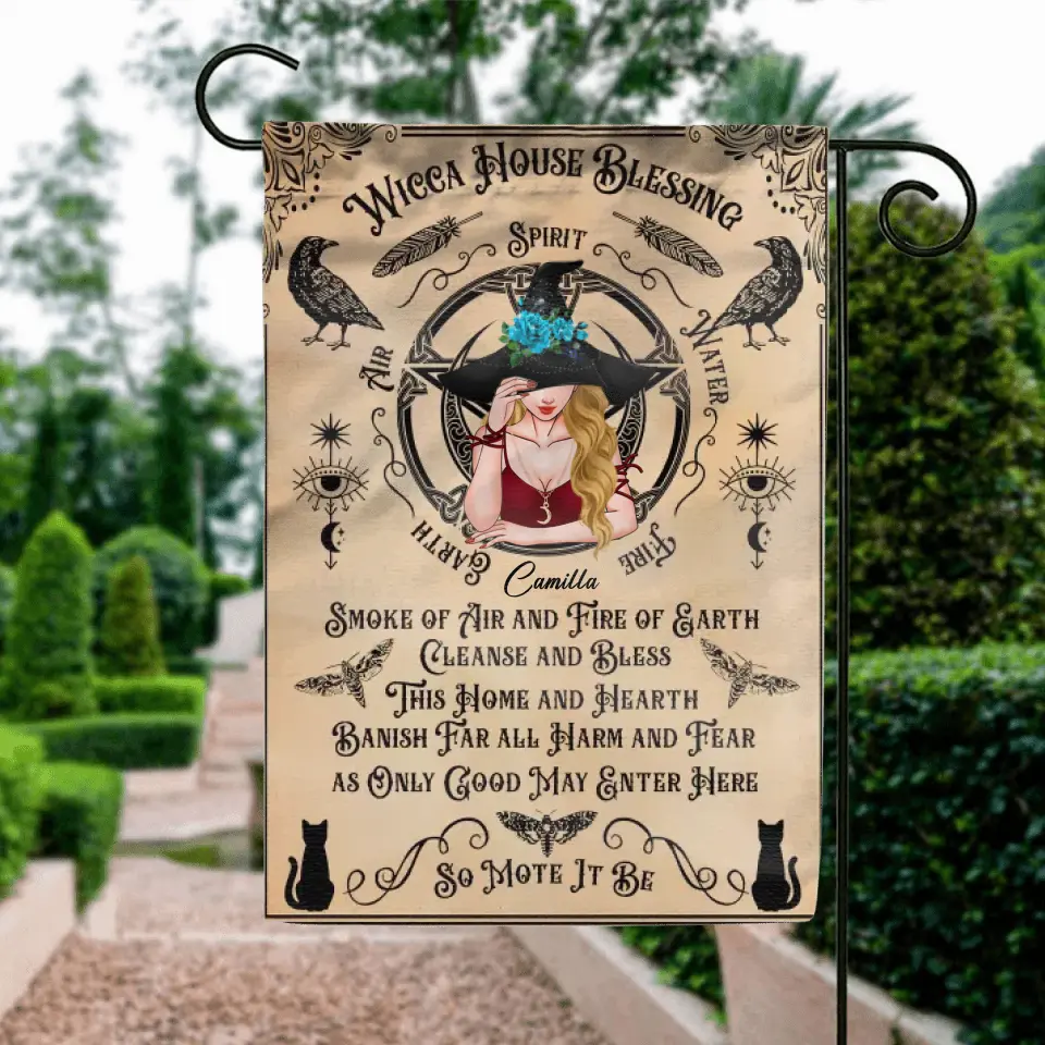 Personalized Witch Flag Sign - Halloween Gift Idea For Witch Lovers - Wicca House Blessing