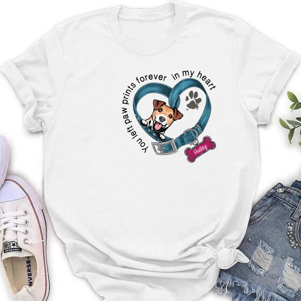 Personalized Dog Collar Shirt/Hoodie - Memorial Gift Idea For Dog Lover/Mother's Day/Father's Day - You Left Paw Prints Forever In My Heart