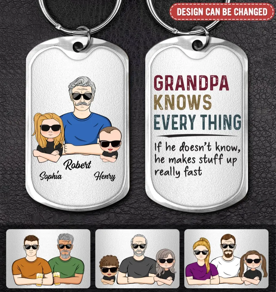 Personalized Grandpa Aluminum Keychain - Gift Idea For Grandpa/Father's Day - Grandpa Knows Every Thing