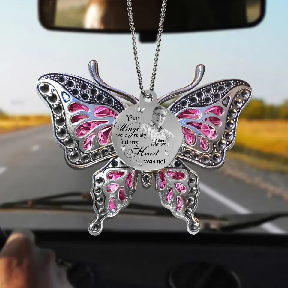 Personalized Memorial Butterfly Aluminum Ornament - Upload Photo - Memorial Gift Idea For Family Member/Mother's Day/Pet Lovers - Your Wings Were Ready But My Heart Was Not