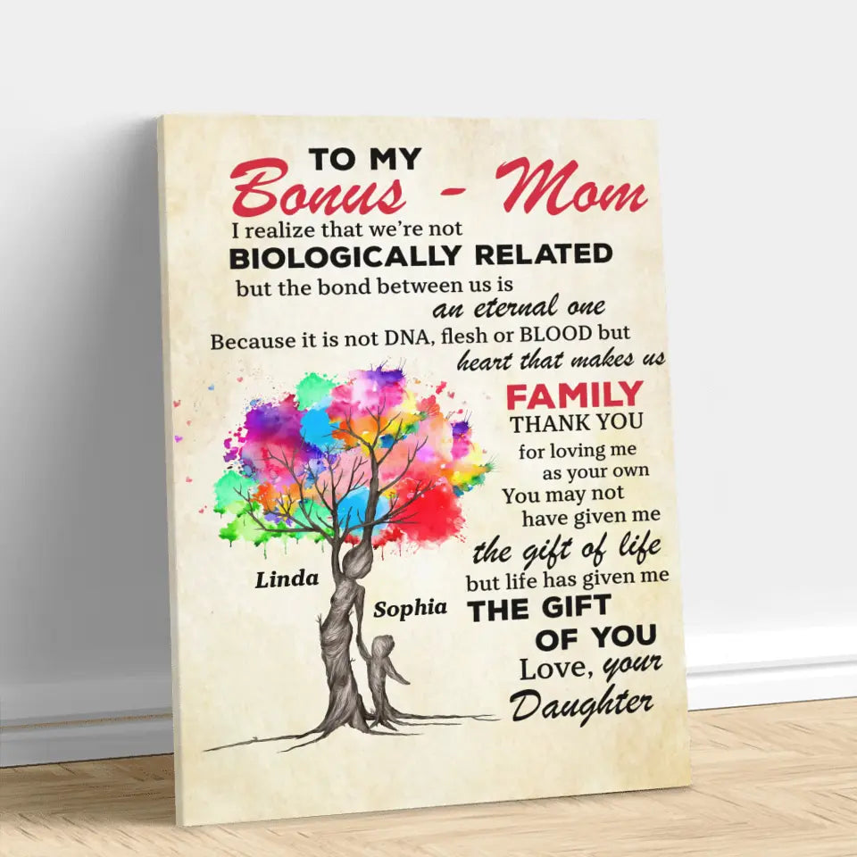 Personalized To My Bonus Mom Vertical Canvas - Up to 5 Kids - Mother's Day Gift Idea To Mom - Life Has Given Me The Gift Of You