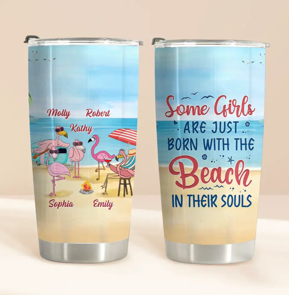 Personalized Beach Besties Tumbler - Gift Idea For Besties/Friends/Beach Lovers - Up to 5 Flamingos - Beaches Booze Besties