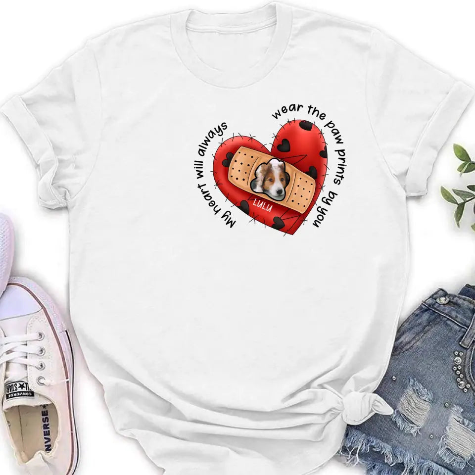 Personalized Memorial Shirt/Hoodie - Upload Dog Photo - Memorial Gift Idea For Dog Owner - My Heart Will Always Wear The Paw Prints By You
