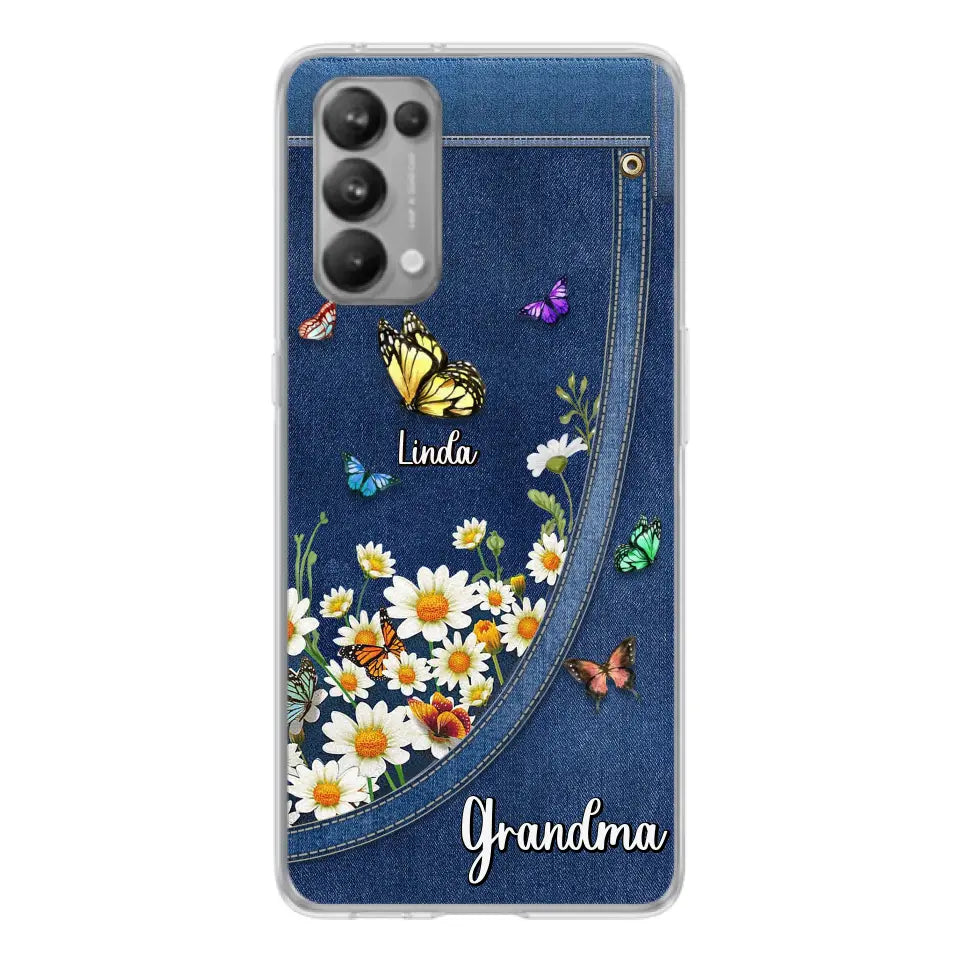 Personalized Daisy And Butterfly Grandma Phone Case - Gift Idea For Grandma - Up to 10 Kids - Case For Oppo/Xiaomi/Huawei