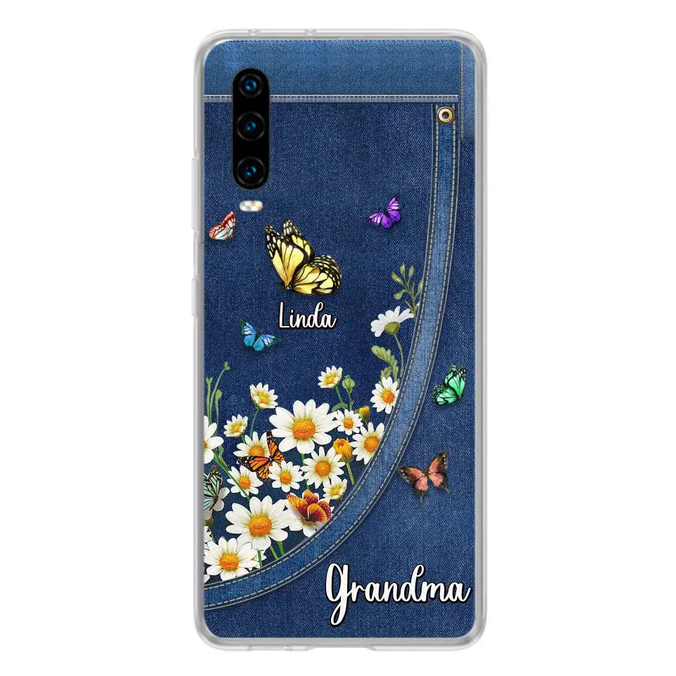 Personalized Daisy And Butterfly Grandma Phone Case - Gift Idea For Grandma - Up to 10 Kids - Case For Oppo/Xiaomi/Huawei