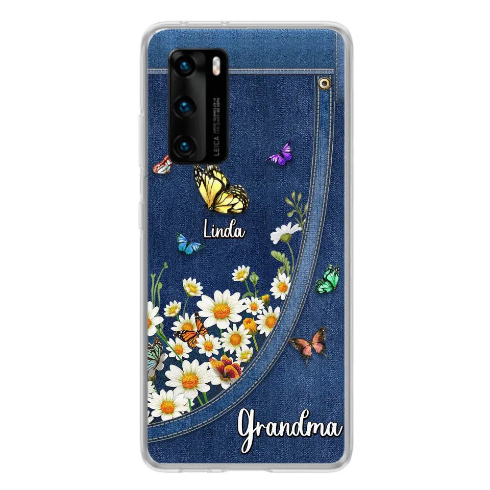 Personalized Daisy And Butterfly Grandma Phone Case - Gift Idea For Grandma - Up to 10 Kids - Case For Oppo/Xiaomi/Huawei