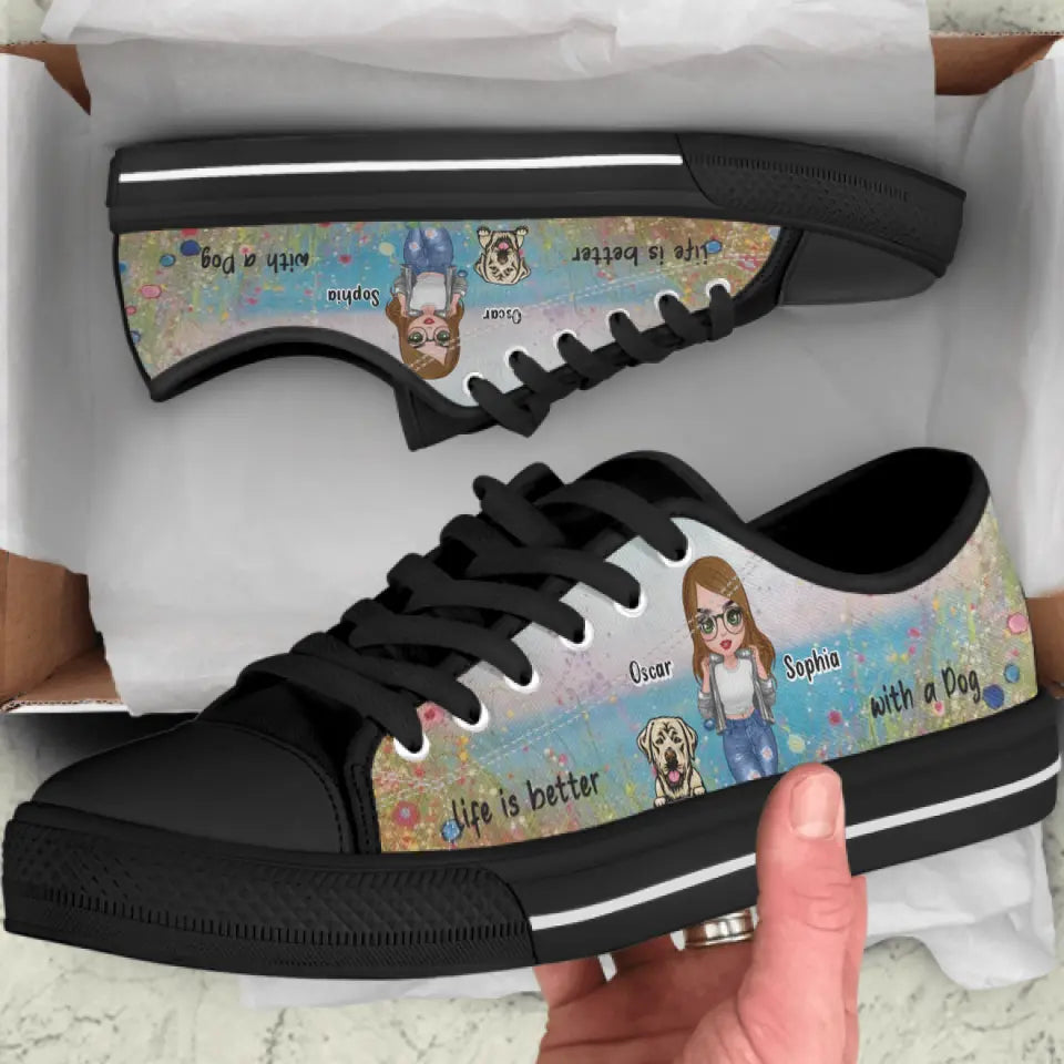 Personalized Dog Mom Canvas Sneakers - Up to 4 Dogs - Gift Idea For Dog Lovers - Life Is Better With A Dog