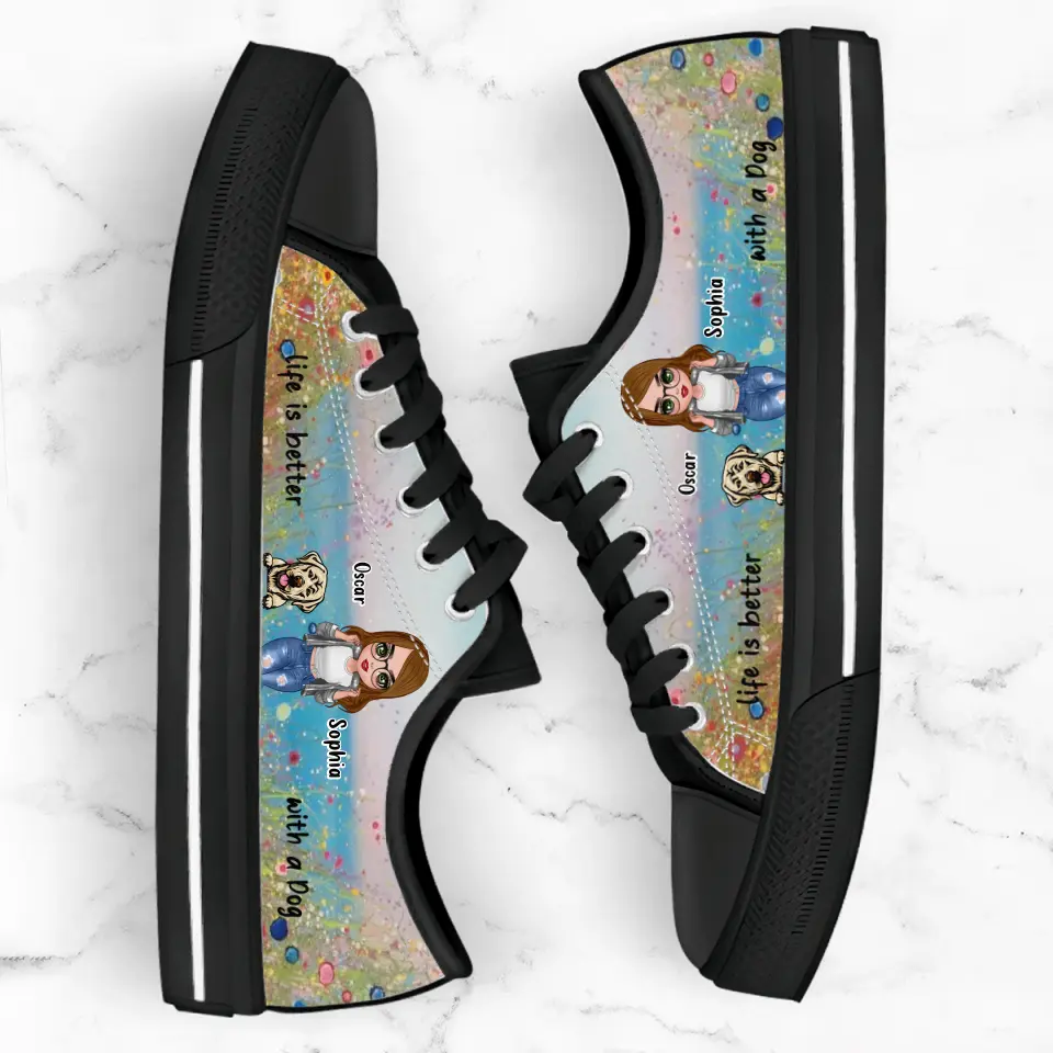 Personalized Dog Mom Canvas Sneakers - Up to 4 Dogs - Gift Idea For Dog Lovers - Life Is Better With A Dog
