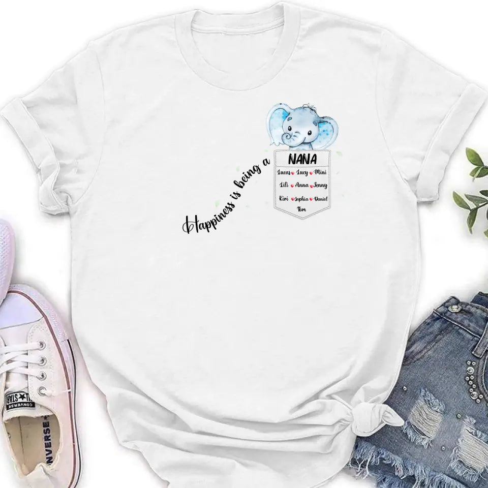 Personalized Nana Elephant Shirt/Hoodie - Mother's Day Gift Idea For Grandma/Mom - Up to 10 Kids - Happiness Is Being A Nana
