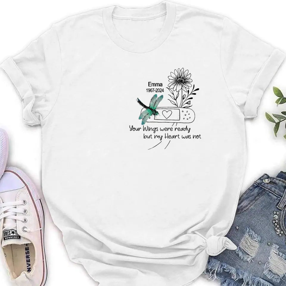 Personalized Memorial Dragonfly Unisex T-shirt/Long Sleeve/Sweatshirt/Hoodie - Memorial Gift Idea - Your Wings Were Ready But My Heart Was Not