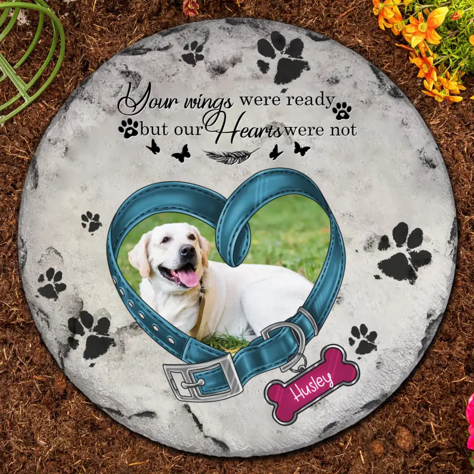 Personalized Memorial Pet Photo Circle Lithograph - Memorial Gift Idea For Dog Owners - Your Wings Were Ready But Our Hearts Were Not