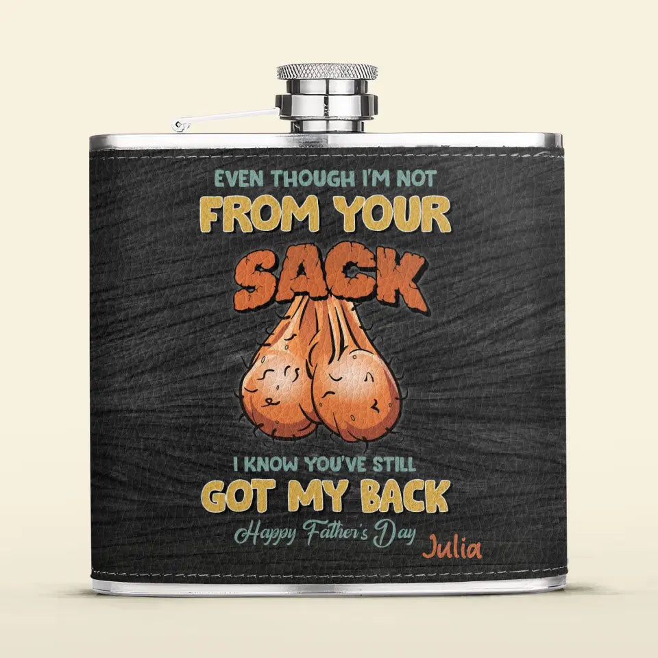 Personalized Step Dad Leather Flask - Father's Day Gift Idea For Dad - I Know You've Still Got My Back